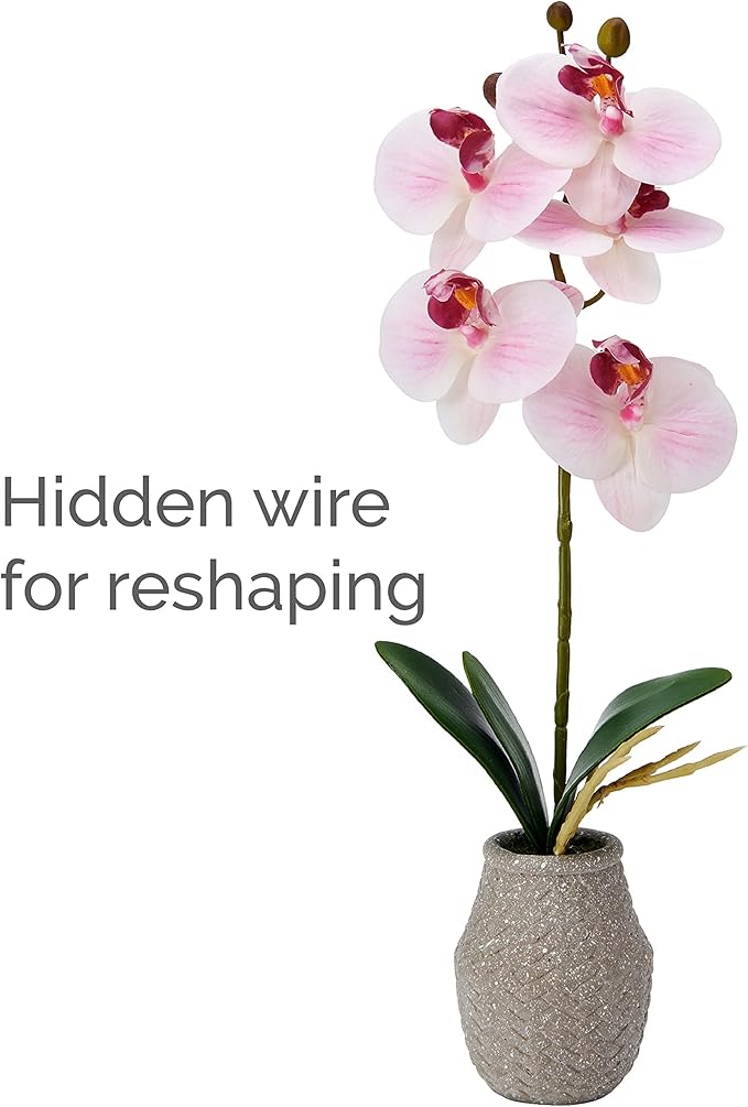 Mikasa Artificial Orchid in Pot, Real Touch Phalaenopsis Orchid, Embossed Weave Cement Pot, 16-Inch Single Branch, Watercolor Pink