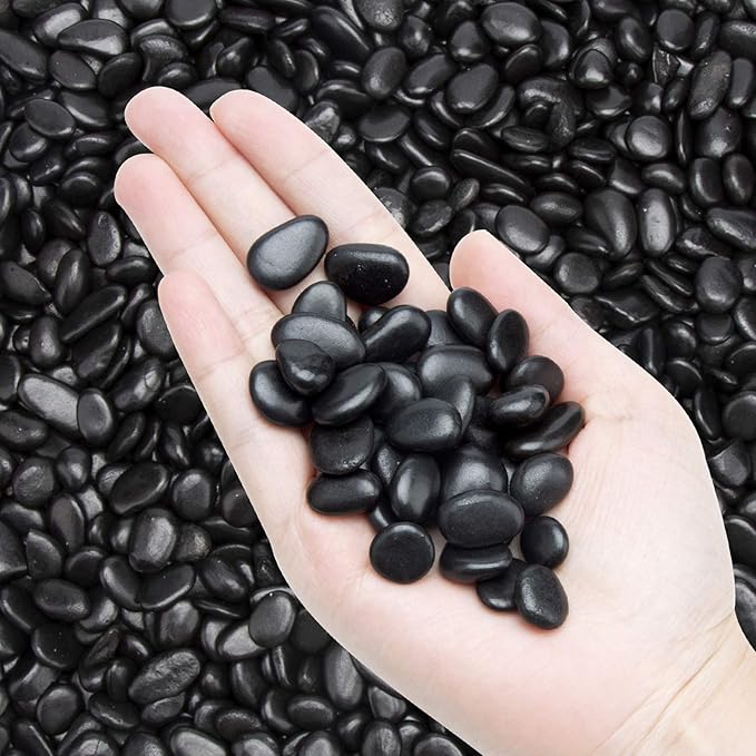 10lb Black Small Decorative Pebbles - Gravel River Rock,Natural Polished Decorative Stones 3/8" Gravel Size,Pebbles Gravel for Bamboo Plants,Succulent,Home Decor,Landscaping,Vase Fillers and More.
