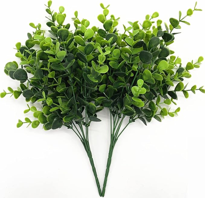 Artificial Eucalyptus Plant Decoration, Fake Leaves Eucalyptu Shrubs Branches Faux Greenery Leaf Bud Stems Grass for Indoor Outdoor Wedding Bouquets Table Centerpieces Vases Flower Floral Décor 2 Pack