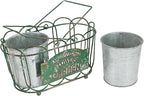 Vintage 2-Piece Metal Planter Set, Distressed Green Iron Wire Basket with Flowers Garden Sign, Rustic Farmhouse Plant Pots for Tabletop, Window Sill & Balcony Decor (Green)