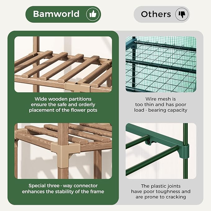 Bamworld Mini Greenhouse Indoor Outdoor 2-Tierd Reusable Portable Warm House with PE Cover Compact Garden and Backyards Portable Rack with Sturdy Eucalyptus Frame Winter-Proof for Plant Protection