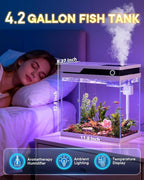 Vehipa Fish Tank, Smart Fish Aquarium Kit 4.2 Gallon with Auto Feeder, 4-in-1 Silent Pump, Adjustable Lighting, Temperature Display & Humidifier for Desktop, Office, Room