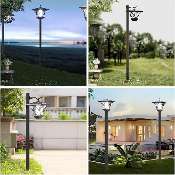 59'' Solar Lamp Post Light 2Pack, Vintage Street Lights for Outdoor, Patio, Garden, Lawn, Backyard, Pathway, Driveway, Street Decor