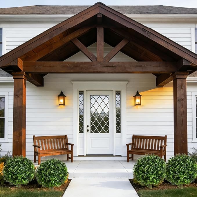 23 inches Set of 2 Artificial Topiary Trees for Outdoor, UV Resistant Faux Boxwood Ball Plants, Fake Outdoor Plants & Boxwood Topiary for Indoor, Porch, Patio, Lawn Front Door Decor