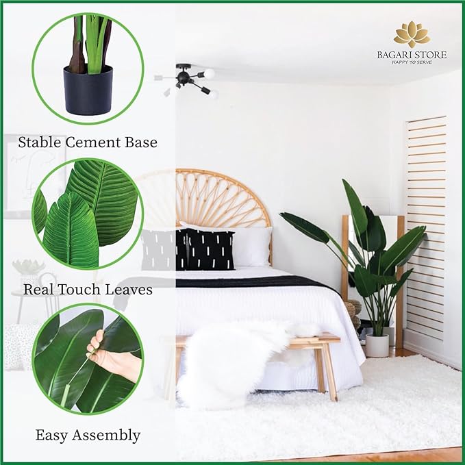 Bagari One 5 Foot Artificial Silk Bird of Paradise Palm Tree Potted Plant (2 Pcs)