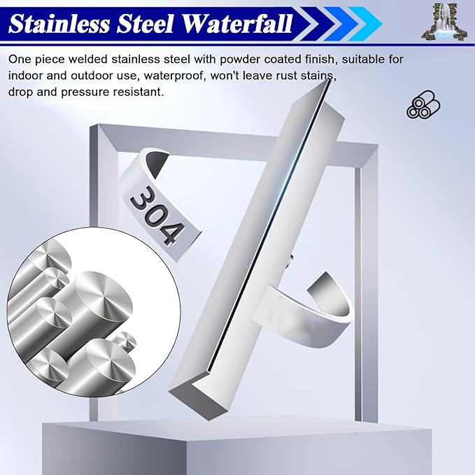 Stainless Steel Waterfall Spillway Kit - Straight Spout Pool Fountain for Garden, Backyard, Pond Water Features, Durable Outdoor Waterfall System