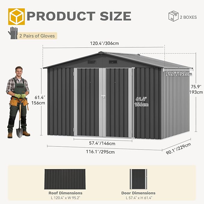 DWVO 10'x8' Large Metal Outdoor Storage Shed, Heavy Duty Tool Storage Sheds for Backyard Patio Lawn - Ideal for Bicycles, Garden Tools, and Lawn Equipment, Easy-to-Assemble, Dark Gray