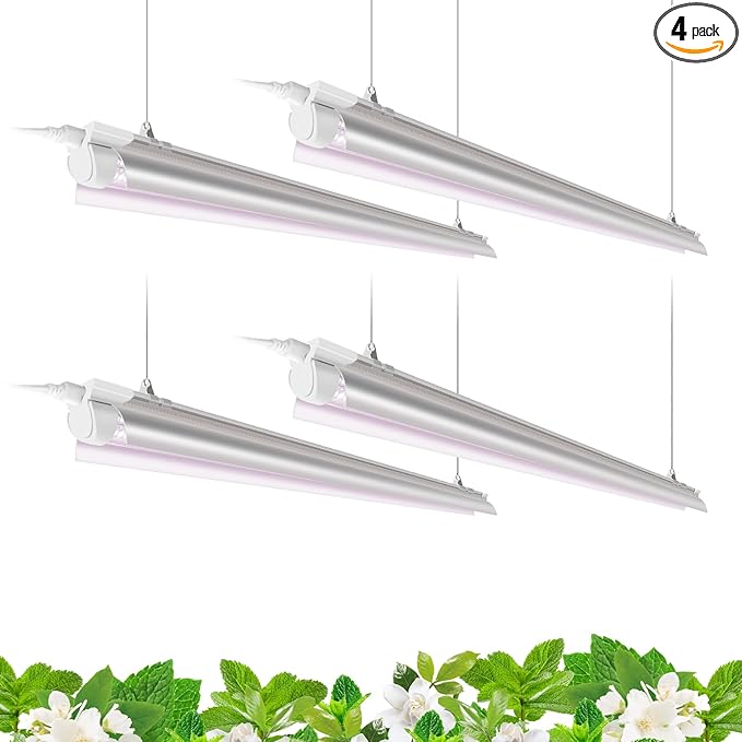 Barrina T8 LED Grow Light 4FT,168W(4 x 42W), 1000W Equivalent, Full Spectrum, V-Shape with Reflector Combo, Grow Lights for Indoor Plants, Greenhouse, 4-Pack