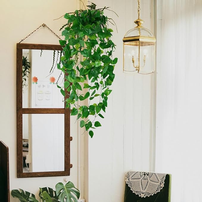 Freyalife Fake Hanging Plants for Room Decor, Artificial Ivy vines Greenery Leaves Garlands for Home Aesthetic living Bedroom kitchen Office Wall patio Bookshelf, Indoor,Outdoor decorations(No Basket)