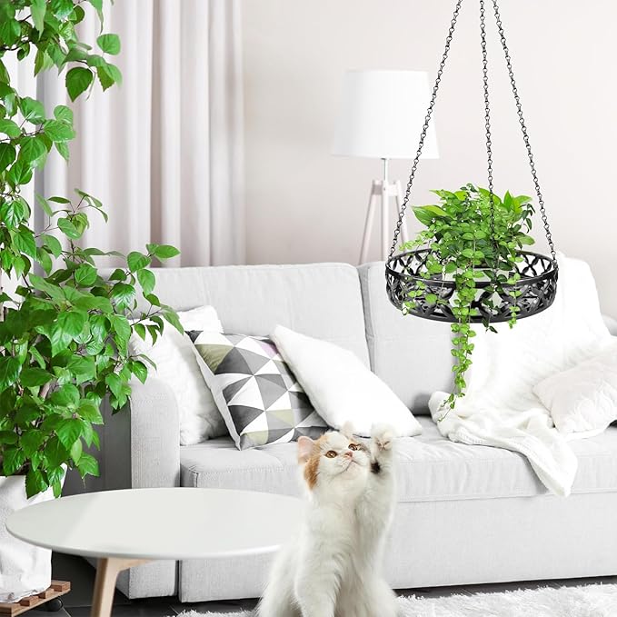 Plant Hanger, Metal Hanging Plant Shelf Decorative Planter Flower Pots Holder with Chain for Indoor Outdoor, Modern Plant Hanging Basket for Balcony Porch Garden Home Decor, Black
