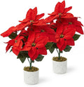 2 Pack Red Christmas Poinsettia Flowers in Pots, 18.9" Artificial Poinsettia Plants with Realistic Layered Petals, Speckled Pot and Moss Base for Holiday Indoor Decor, Table Centerpiece, Porch