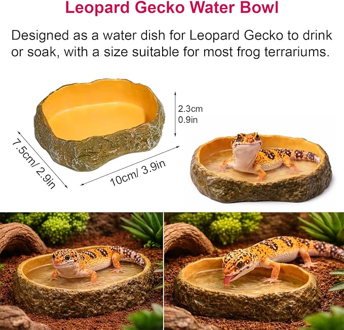 14Pcs Leopard Gecko Tank Accessories Set, Reptile Care Kit with Feeding Tweezers, Silicone Spoon, Hideout, Water Dish & Food Bowls for Leopard Gecko Terrarium