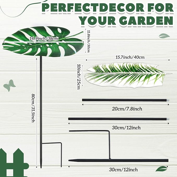 Mixweer 2 Pcs Leaf Shape Metal Plant Umbrellas for Outdoor Small Plant 12 in Metal Shade Disk Outdoor Garden Umbrella for Potted Live Decor