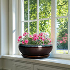SQOWL Bonsai Planter 12 Inch - Ceramic Succulent Pots Large, Round Shallow Plant Pots Indoor with Drainage Hole and Saucer, Bowl Planter Outdoor for Flower, Room Decor, Housewarming Gifts, Blue-Brown