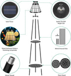 2 Pack Solar Floor Lamps Outdoor with 2-Tier Plant Stand, Metal Tall Planter Holder with Waterproof LED Lantern, Decorative Patio Light & Flower Pot Display Rack for Garden, Deck, Porch, Balcony