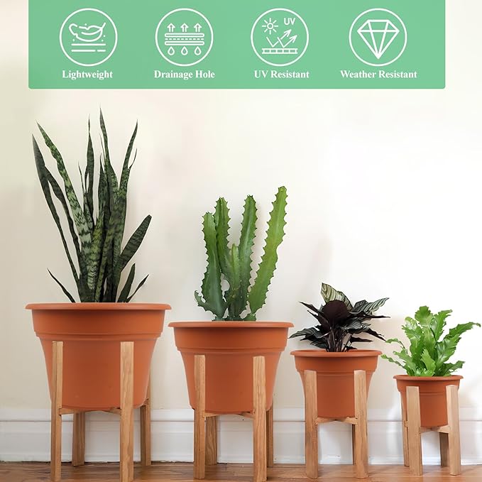 Pottiffe 6 Inch Plastic-Flower Pot-for-Indoor Plants, 6 Pack Outdoor Plant Pots with Drainage Holes & Saucers, Resin Garden Pots Planters