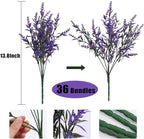 RECUTMS Artificial Fake Outdoor Plants Flowers for Spring Decoration, 36 Bundles Faux Plastic Plants Outdoor Flowers UV Resistant Realistic for Home Outside Planter Window Porch Patio Garden(Purple)