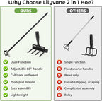 Lilyvane Garden Hoe, 2 in 1 Heavy Duty Stirrup Hoe and Cultivator for Weeding, Sharp Blade, 76 inch Long Handle, Lightweight Stand Push-Pull Hoes Weeding Rake for Grass Removal, Aerating, Cultivating