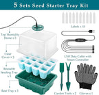 Seed Starter Tray with Grow Light, 60 Flexible Cells 5 PCS Seed Starter Kit, Reusable Seedling Starter Trays with Humidity Dome and High Lid, Germination Trays for Indoor Greenhouse Seed Starter