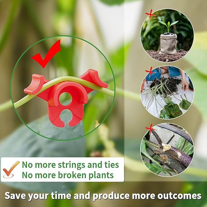 XINHUIDALSQ 60 PCS Low-Pressure Plant Training Clip, 90 Degrees Plant Stem Trainer, Plant Training Clips Plant Bud Bender, Gentle Plant Clips(Red)
