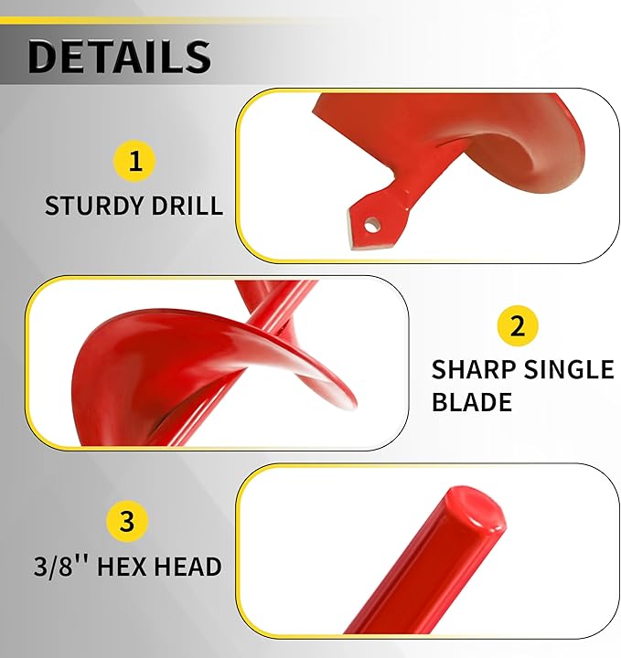 Auger Drill Bit for Planting 1.6"x16.5" Garden Spiral Drill Bit,Heavy-Duty Bulb Auger, Post Hole Digger for 3/8” Hex Driver Drill Solid Shaft