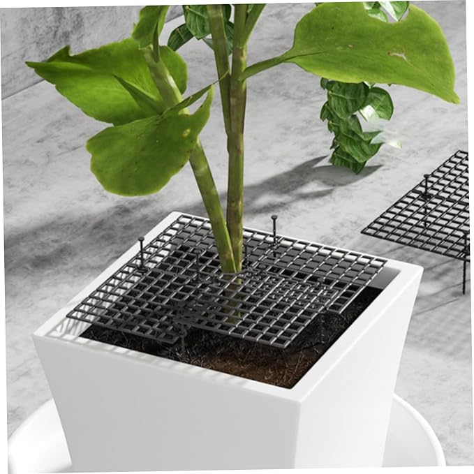 4Pcs Flower Pot Covers, 11.8 Inch Cuttable Plastic Square Squirrel Deterrent for Potted Plants with Stakes, Protective Pet Stopper & Baby Safety Plant Covers for Indoor Outdoor