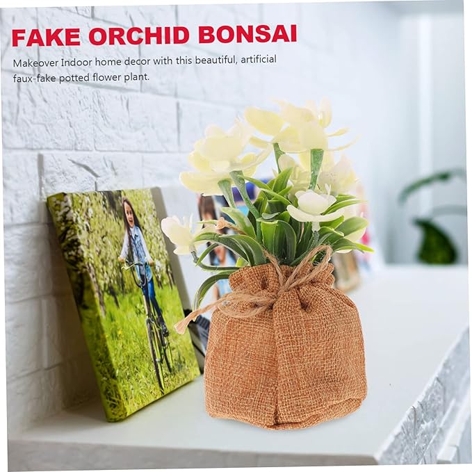 INOOMP Realistic Faux Phalaenopsis Orchid Flowers Potted Decoration for Living Room Office Bedroom Maintenance Artificial Orchid Bonsai with Lifelike Craftsmanship for Home Desktop