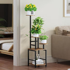 Homsorout Round Plant Stand Indoor with Grow Light, 5-Tiered Tall Plant Stand Indoor, Metal Plant Shelf with Adjustable Light, Ideal for Living Room, Garden, Patio (Black Brown)