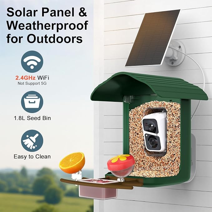 birdsnap® PAV-Bird Feeder with Camera,2K HD with 32GB Card, AI Identify Smart Bird House Cam Solar Panel,Live Stream,Motion Detection,Auto Record Video for Backyard Outdoors,Ideal Gift for Bird Lover