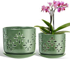 6+5 Inch Orchid Pots with Holes, Ceramic Orchid Pots for Repotting, Healthy Air Circulation Plant Pots for Plant Lovers, Planters for Indoor Plants -2 Pack