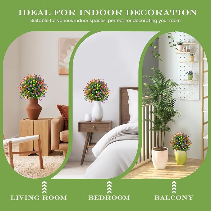 23" Artificial Topiary Boxwood Ball Trees with Ground Spike, Set of 2, UV Resistant Fake Bushes Plants with Camellia Flowers, Faux Cedar Balls Shrubs for Outdoor Indoor Front Porch Garden Decor