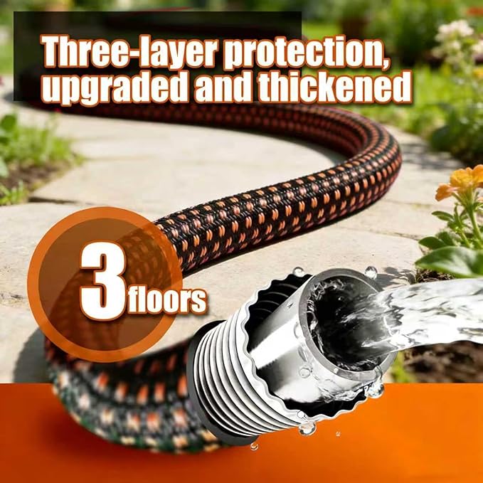 Garden Hose 25FT, Water Hose with Solid Brass Fittings, Kink Free & Burst Resistant，Lightweight for Watering, Car Washing, Yard Cleaning