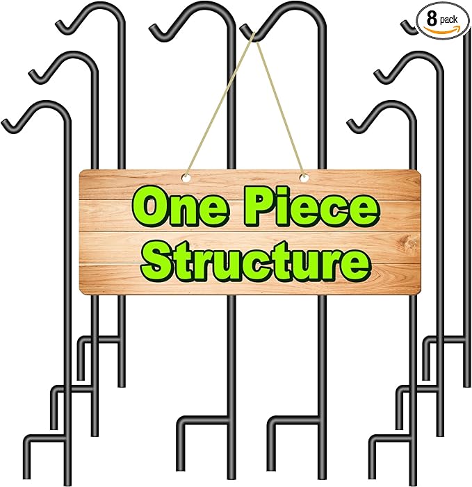 BEAU JARDIN 8 Pack Shepherd Hook 37 Inch One Piece Structure No Assembly Required 2/5 Inch Solid Metal Heavy Duty Shepards Hooks Garden for Outdoor Hanging Plants Hanger Lantern Wedding Black