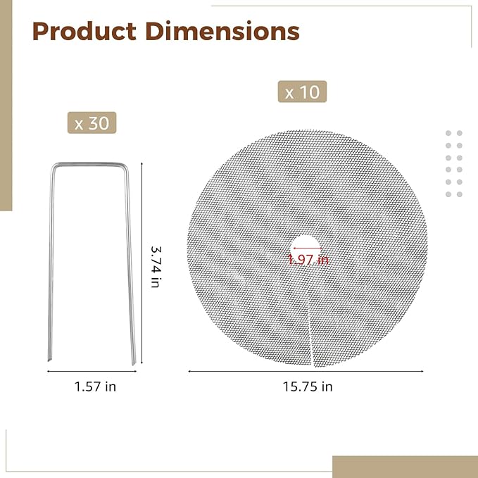 10 Pcs 15.75" Plant Pot Grids, Flower Pot Soil Protector Covers, Black Plant Mesh Nets for Pet Protection, Cuttable Digging Stoppers with Metal Securing Stakes