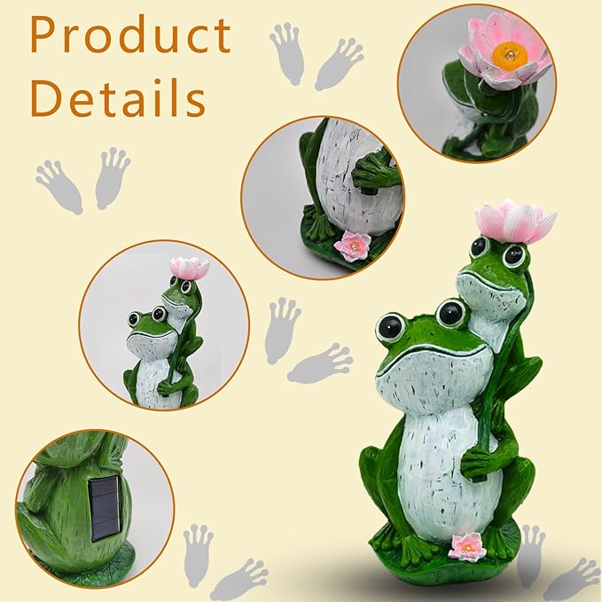 Solar Garden Outdoor Statues Lights Frog Garden Sculptures Birthday Housewarming Gifts for Women Mom Grandma for Patio Yard Lawn Backyard Decorations