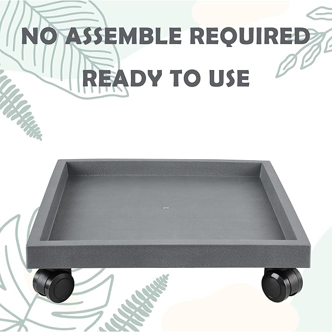 13 Inch Square Rolling Plant Caddy Saucer with Wheels, Heavy Duty Wheeled Planter Stand for Potted Plant, Coaster Roller Base Tray with Casters, Flower Pot Dolly Holder for Indoor Outdoor