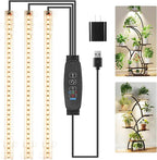 10.2'' 3 Head Grow Light Strips, LED Grow Lamps for Indoor Plants, Full Spectrum 3000K, Plant Light with 3/9/12H Timer, 10 Dimmable Levels for Seedling Succulent, Match for Plant Shelf