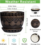 G EPGardening 5.5 Inch Ceramic Planter - Ceramic Plant Pot for Indoor Outdoor Plants, Boho Round Flower Pot with Drainage Hole and Saucer, Gifts for Plant Lovers, Office Garden Home Decor, Black