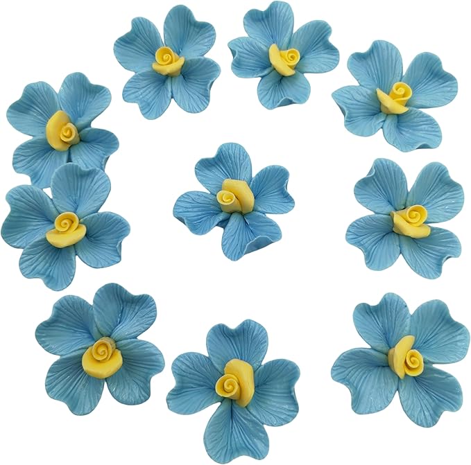 10 PCS 3D Flower Ceramic Tiles,1.6" Handmade Procelain Ceramic Flowers for Artwork,Fish Tank,Vases,Living Room, Dining Table,Office, Home Floral Decor (Single-Flowered Blue)