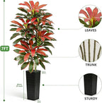 Artificial Red Dracaena Tree - 7FT Tall Fake Plants with Black Square Planter - Artificial Plants Indoor Floor Plant in Pot - Large Tropical Fake Yucca Potted Tree for Home Office Living Room Decor