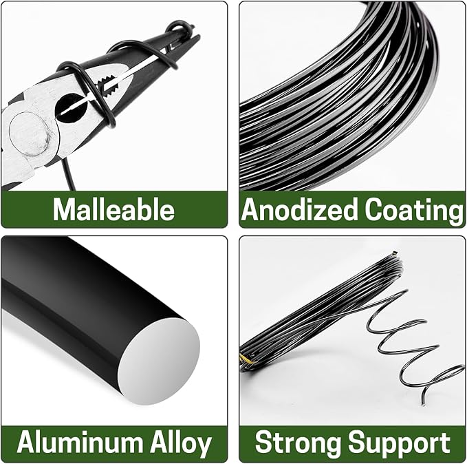 Bonsai Wire Kit, 4 Rolls Total 64Ft Aluminum Bonsai Training Wire Set for Indoor 1.0MM, 1.5MM, 2.0MM