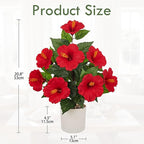 Briful Artificial Hibiscus Potted Plant 20.8” Tall, Realistic Silk Hibiscus Flowers Farmhouse Table Decor, Faux Tropical Flower Plant in Pot for Living Room Table, Entryway, Office, Home Decor, Red