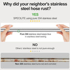 SPECILITE 75ft 304 Stainless Steel Garden Hose Metal, Heavy Duty Water Pipe with Nozzles for Yard, Outdoor - Flexible, Never Kink & Tangle, Puncture Resistant (Sliver)
