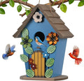 Bird Houses for Outside,Wooden Blue Birdhouse,Decorative Birdhouses for Outdoors,Hanging Bird Houses,Bird Box Nest,Humming Bird House for Outside,Bird Gifts for Bird Lovers