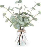 Artificial Eucalyptus Stems in Glass Vase with Faux Water, 13.5" Fake Plants for Home Decor, Coffee Table Centerpieces, Office, Bathroom & Farmhouse Weddings - Faux Greenery Plants Decorations