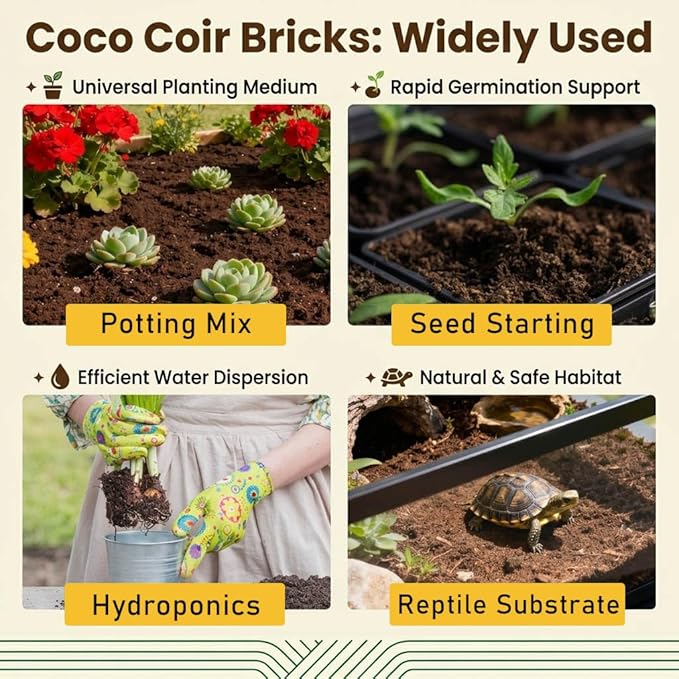 Halatool 10-Pack Coco Coir Bricks, Organic Coconut Coir Soil for Plants, Gradening, Seed Starter, Potting Mix, Reptile Substrate, 72 Quart Expanding Soil