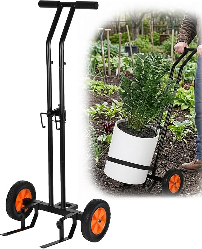 Heavy Duty Plant Caddy with Wheels, Plant Dolly Cart, Adjustable Grabbing Arm & Suction Cups for Easy Plant Movement, Versatile Indoor/Outdoor Plant Dolly Trolley Cart with Strap, Black