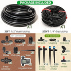 233FT Drip Irrigation System with Timer for Garden Kit Automatic Irrigation Equipment Lock Fittings Micro Drip 360 Degree Fan Sprayer Watering Kit for Greenhouse 1/2 inch 1/4 inch Tubing