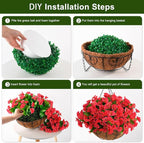 Homsunny Artificial Fake Hanging Flowers Plants with Basket for Outdoor - Fake Petunias Flowers Fake Silk Morning Glory Planter for Outside Porch Patio Balcony Garden Spring Summer Decor(Rose red)