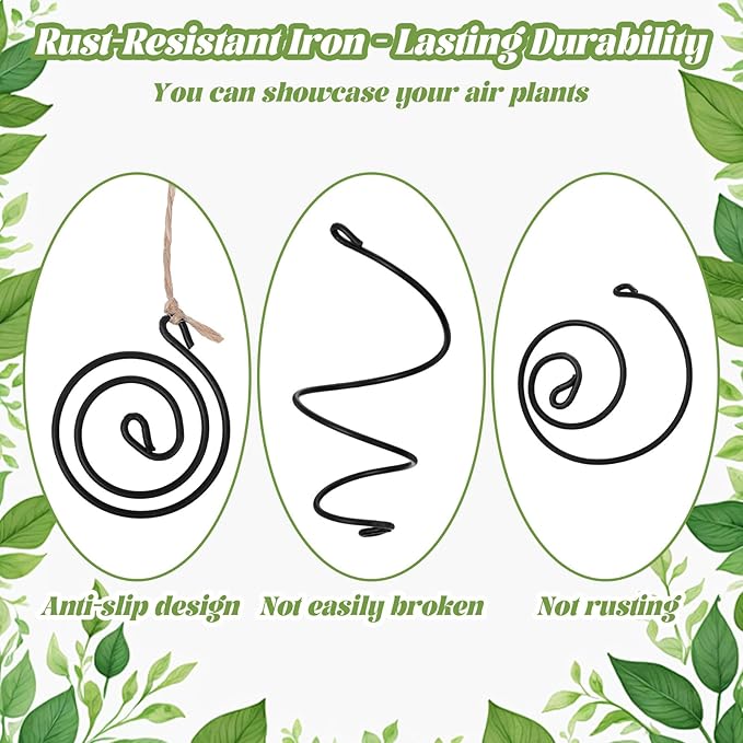 TIESOME 12 Set Pack Hanging Air Plant Holders, Adjustable Rust-Resistant Air Plant Hanger with Jute Ropes Spiral Hanging Plant Display for Tillandsia Succulents Home Office Decor